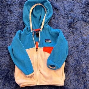 Patagonia Blue and Pink Hooded Fleece Jacket
